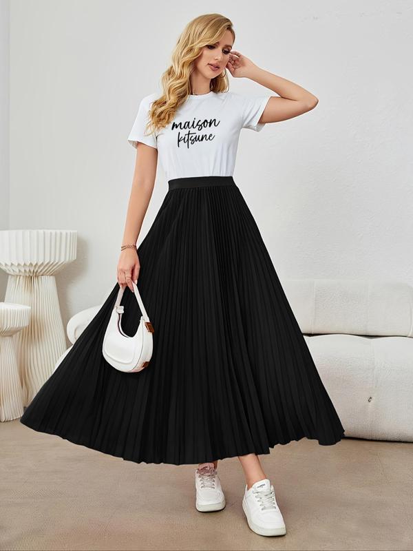 Women's Solid High Waist Pleated Skirt, Elegant Fashion A Line Long Skirt for Daily Outdoor Wear, Women Bottoms for All Seasons