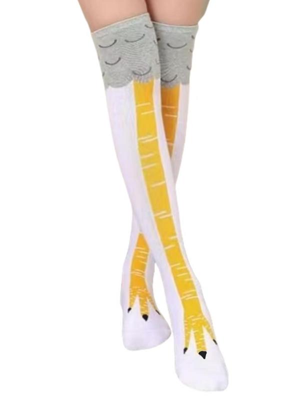 Women's Cartoon Chicken Feet Print Over The Knee Socks, Cute Comfy Stockings for Daily Wear, Ladies Socks for All Seasons