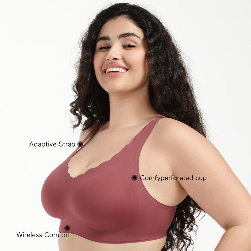 COMFELIE Women's Wireless Bra, Breathable Seamless Comfort Everyday Bra for Women, Full CoverageBra,Bra with Scallop Edges EB033