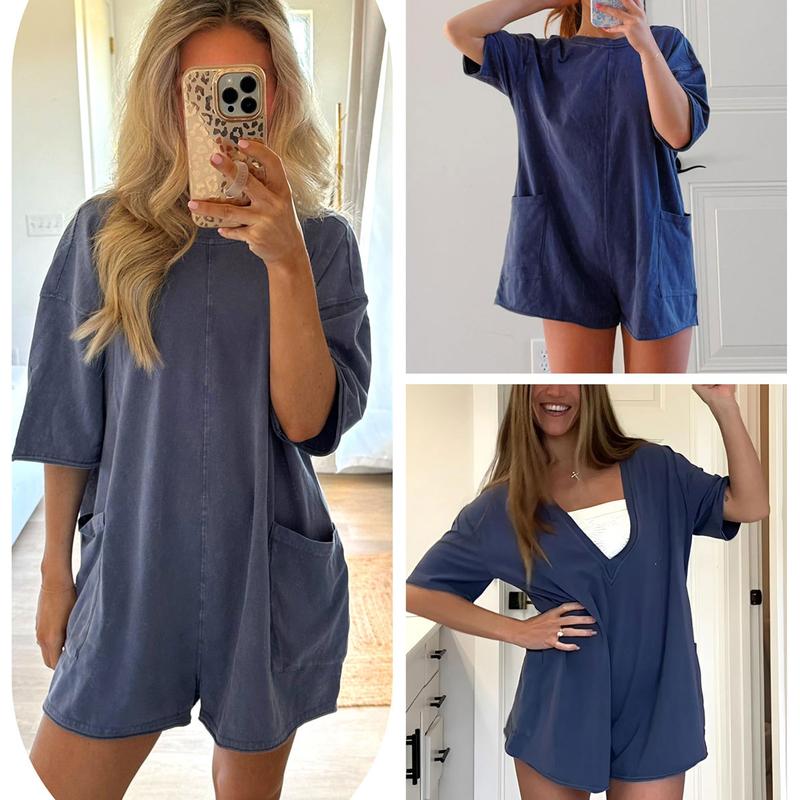 Womens Short Sleeve Oversized Athletic Rompers Reversible Workout Overalls Hot Shot Tee Romper Onesie Activewear