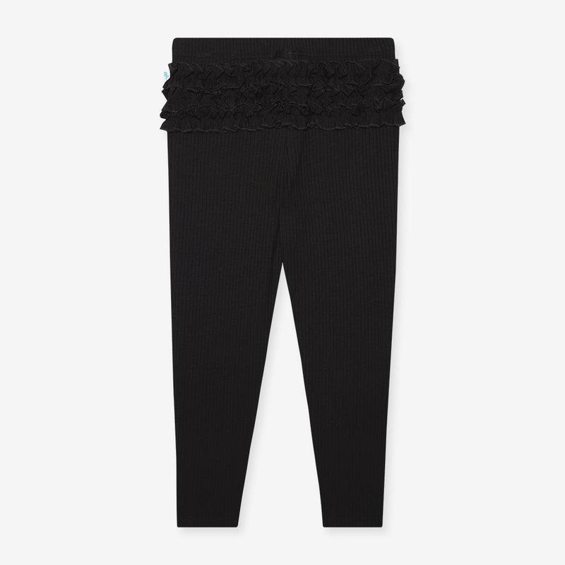 Black Ribbed Ruffled Bum Leggings