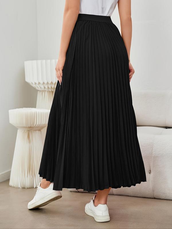 Women's Solid High Waist Pleated Skirt, Elegant Fashion A Line Long Skirt for Daily Outdoor Wear, Women Bottoms for All Seasons