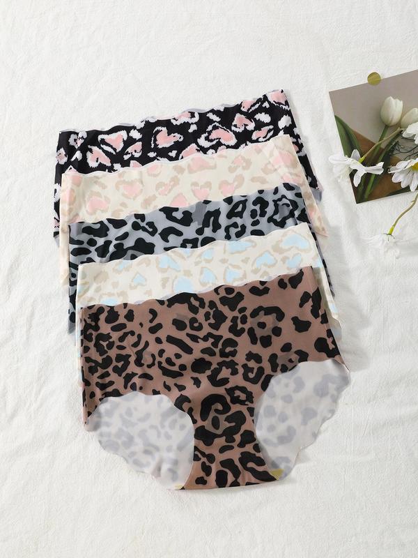 Women's Leopard Print Scallop Trim High Waist Knicker, Soft Comfy Breathable Panty for Daily Wear, Underwear for All Seasons