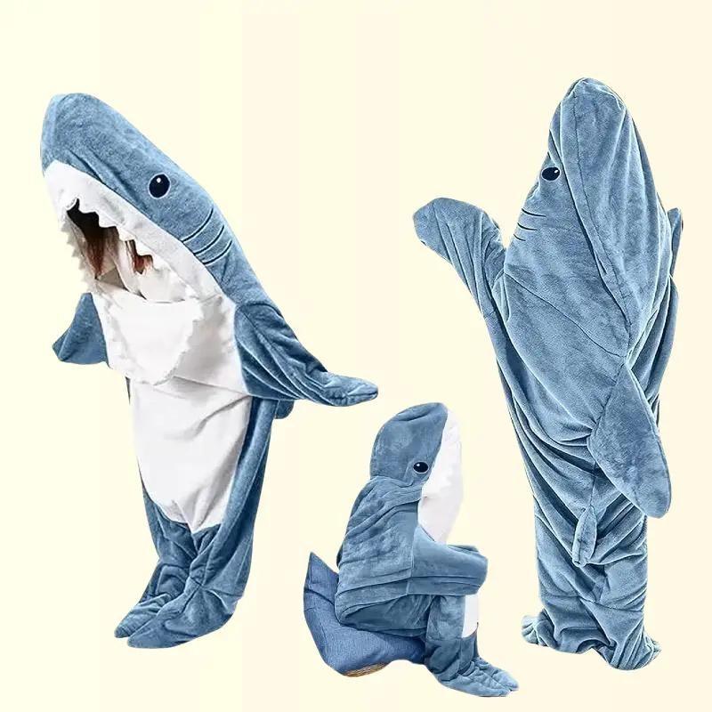 Wearable Shark Blanket Hoodie Onesie Sleeping Bag Soft Cozy Halloween Costume For Family Loungewear Pajama Comfort Overalls Womenswear Clothing