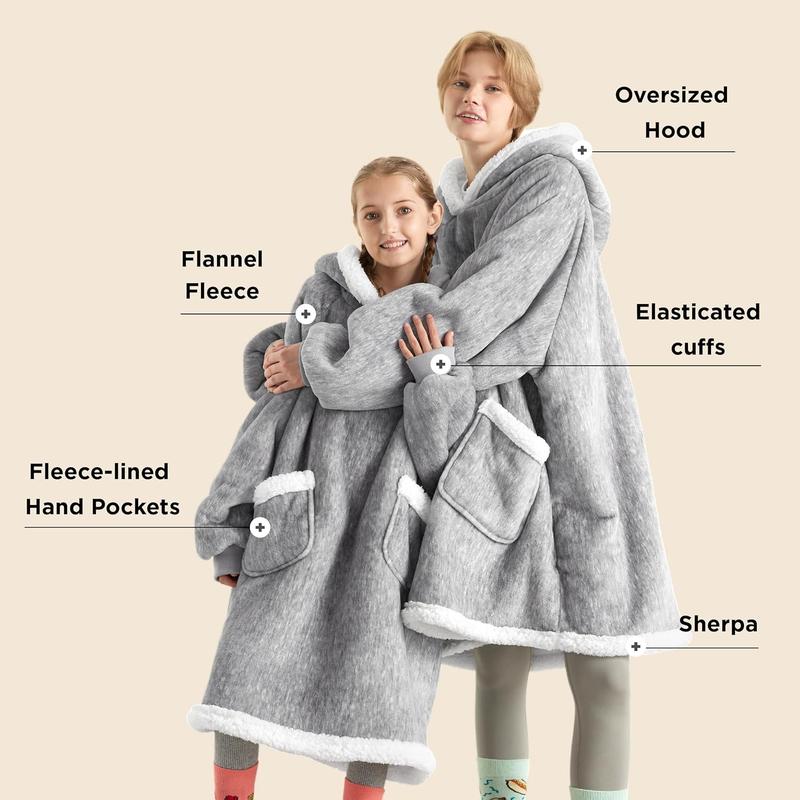 Bedsure Heated & Non-Heated Wearable Blanket Hoodie with Giant Pocket ,Oversized Hood,Elasticated Cuffs, Utra-Soft Flannel&Sherpa Blankets,4 Time Settings,6 Heating Setting and 3 hrs Timer Auto Shut Off,Luxurious Christmas Gifts Comfort  Plush Womenswear