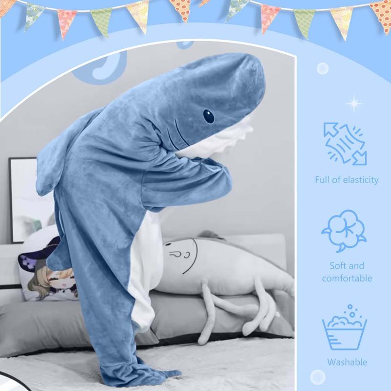 Wearable Shark Blanket Hoodie Onesie Sleeping Bag Soft Cozy Halloween Costume For Family Loungewear Pajama Comfort Overalls Womenswear Clothing