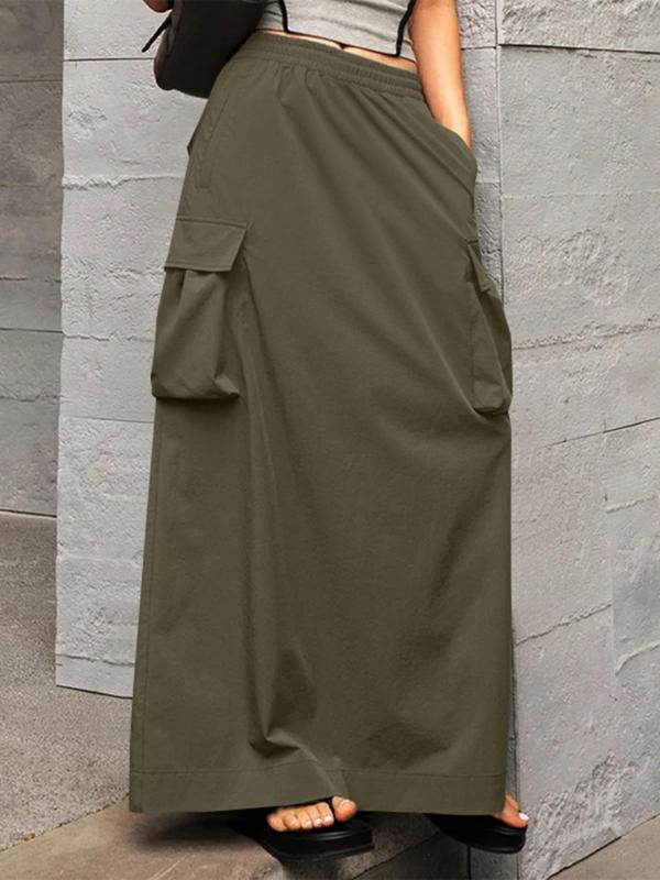 Women's Plain Pocket Cargo Skirt, Casual Elastic Waist A Line Skirt for Daily Wear, Ladies Bottoms for All Seasons