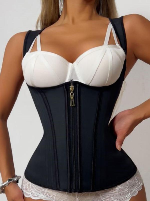 Women's Solid Color Adjustable Three-row Hook & Eye Closure Zipper Shapewear Top, Tummy Control Shaper Corset, Ladies Shapewear for All Seasons