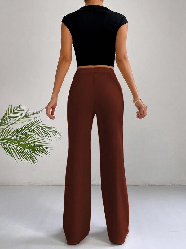 Women's Plain High Waist Straight Leg Pants, Casual Comfy Zipper Button Trousers for Daily Wear, Pants for Women, Casual Summer Bottoms, Ladies Bottoms, Summer Outfits 2024, Downtown Girl Clothes