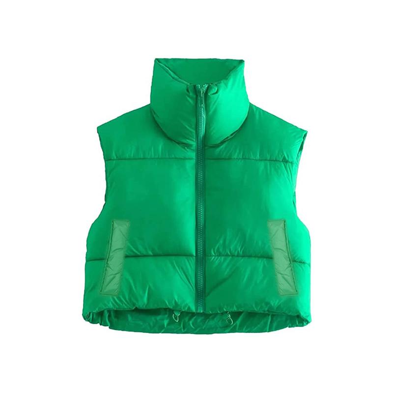 Women Winter Warm Crop Waistcoat Sleeveless Stand Collar Double Sided Lightweight Puffer Vest