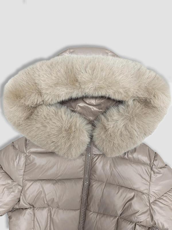 Women's Solid Color Zip Up Contrast Faux Fur Hooded Quilted Jacket, Casual Long Sleeve Pocket Hooded Outerwear for Fall & Winter, Women's Clothing for Daily Wear