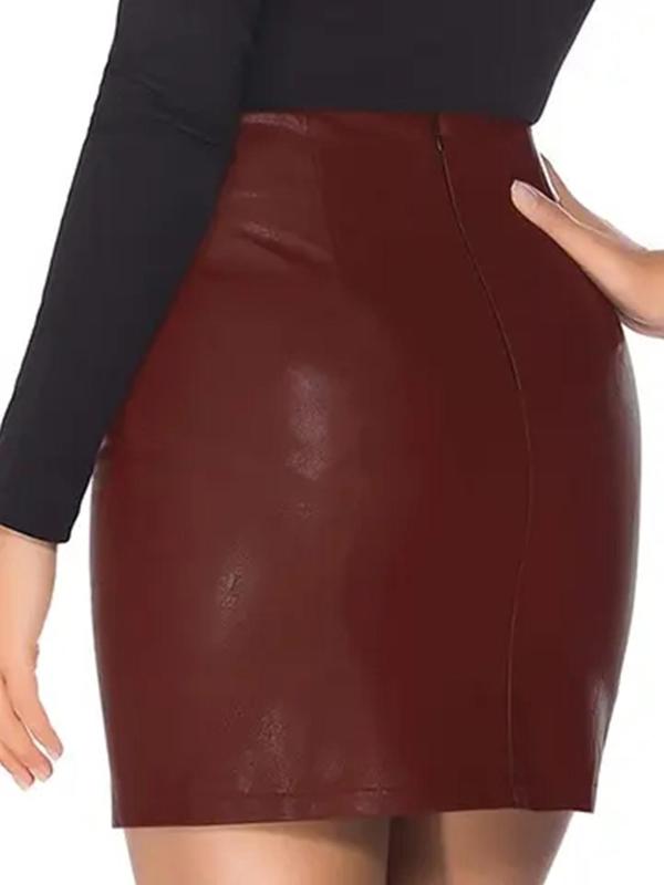 Women's Solid Split Thigh Bodycon Skirt, Fashionable High Waist PU Skirt for Daily Outdoor Wear, Women's Bottoms for Fall & Winter