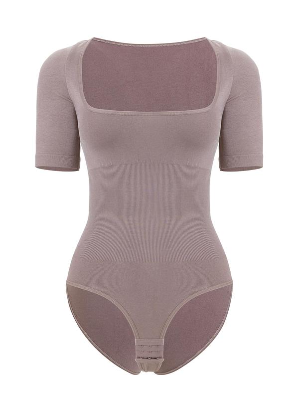 Women's Square Neck Short Sleeve Shapewear Bodysuit, Seamless Bodycon Shapewear Top, Ladies Clothes for Summer, Tummy Control Clothing