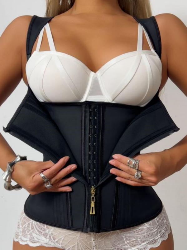 Women's Solid Color Adjustable Three-row Hook & Eye Closure Zipper Shapewear Top, Tummy Control Shaper Corset, Ladies Shapewear for All Seasons