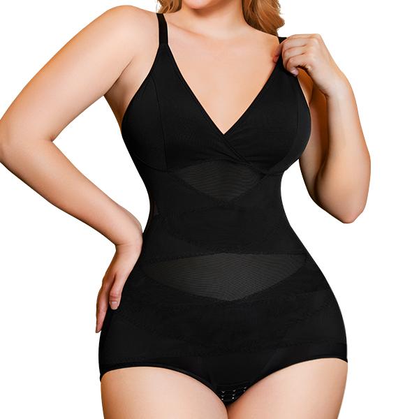 Nebility 2 Piece V Neck Mesh Breathable Bodysuit for Women