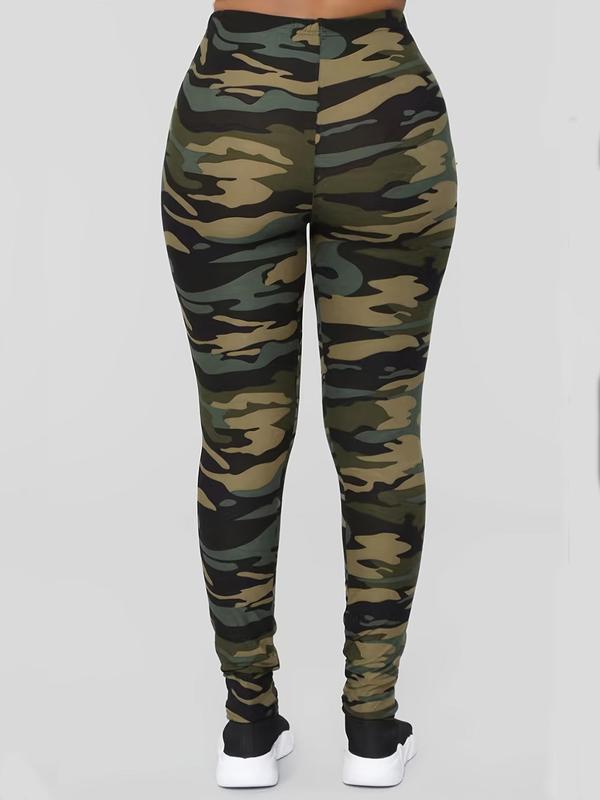  Camo Print Elastic Waist Leggings, Casual Comfy Skinny Pants for Daily Wear, Women's Bottoms for All Seasons