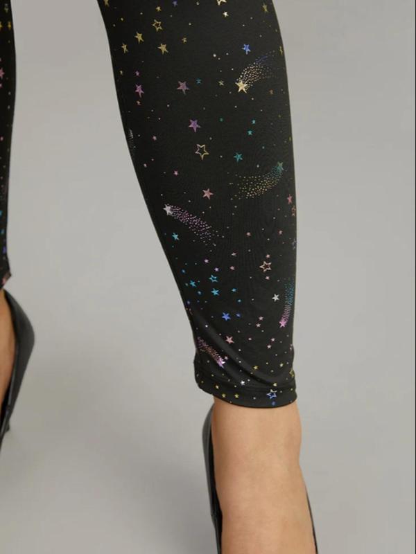  All Over Stars Print Leggings, Casual Comfy Elastic Waist Skinny Pants for Women, Women's Bottoms for Fall & Winter