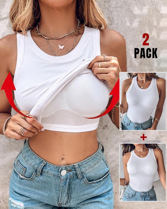 ChicMe 2 Piece Tank Tops with Built in Bras Athletic Tank Tops for Women Ribbed Tank Top Breathable Casual