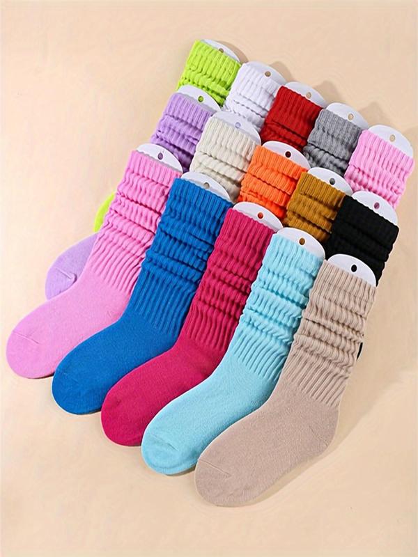 Random Women's Solid Crew Socks, 7 Counts Baggy Socks, Fashion Casual Cozy Pile Socks for Daily Outdoor Wear, Women Socks for Fall Winter