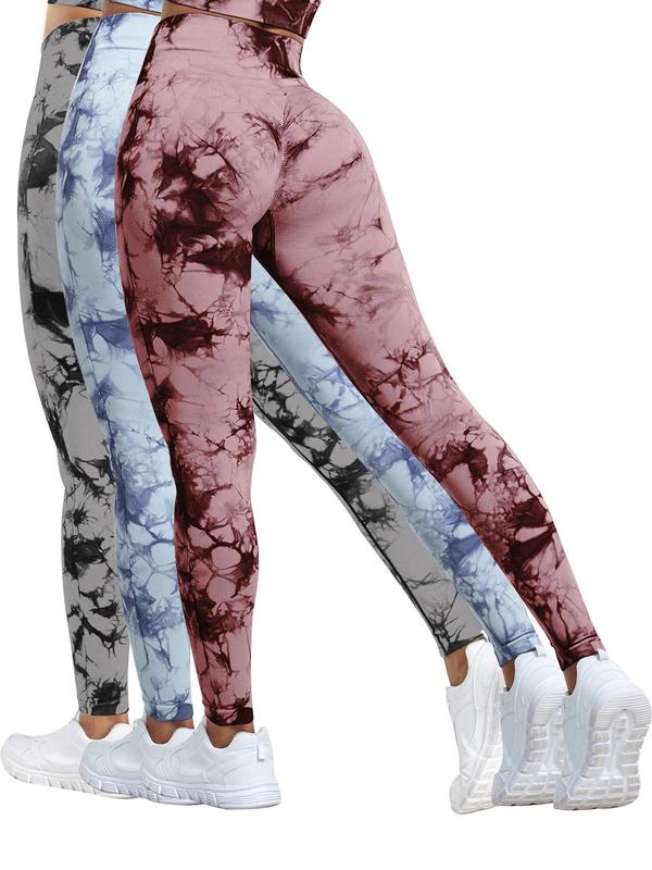 Women's Tie Dye Print High Waist Leggings, Casual Seamless High Stretch Leggings, Scrunch Leggings, Lady Bottoms, Leggings for Women