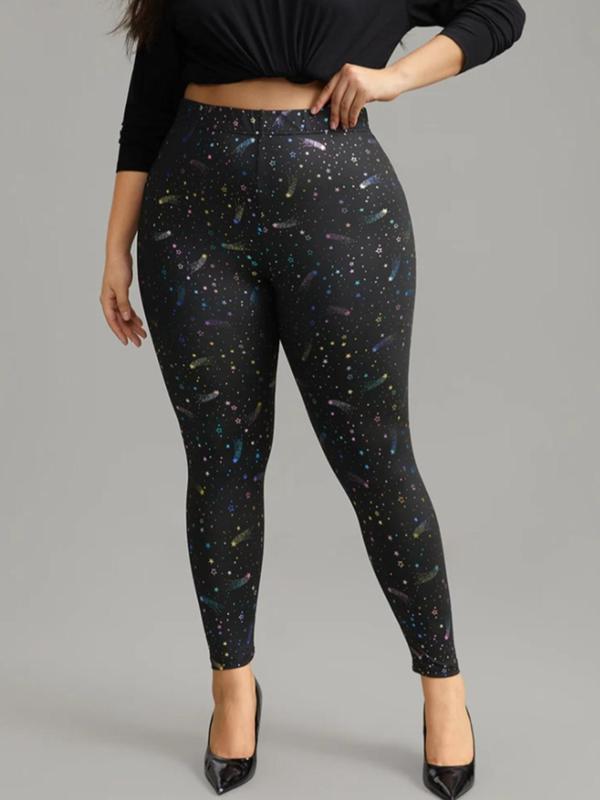  All Over Stars Print Leggings, Casual Comfy Elastic Waist Skinny Pants for Women, Women's Bottoms for Fall & Winter