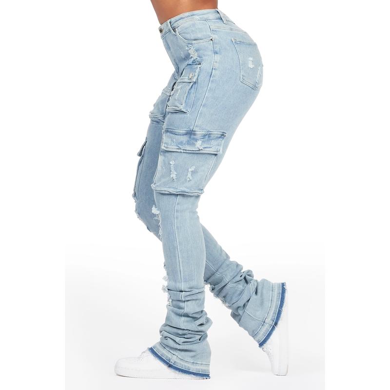 Noor Light Wash Cargo Super Stacked Jean