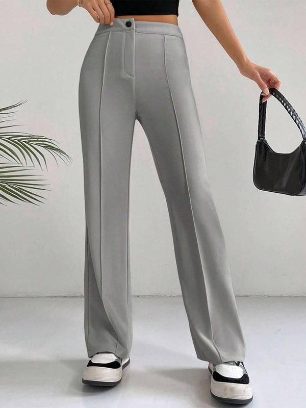 Women's Plain High Waist Straight Leg Pants, Casual Comfy Zipper Button Trousers for Daily Wear, Pants for Women, Casual Summer Bottoms, Ladies Bottoms, Summer Outfits 2024, Downtown Girl Clothes