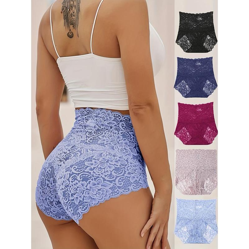 5PCS Floral Lace High Waist Seamless Briefs - Ultra Comfy, Breathable, Stretchy, and Sexy Intimates - Soft, Lightweight, Women's Lingerie and Underwear for Everyday Wear