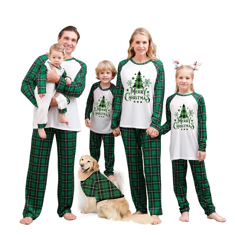 Matching Family Christmas Pajamas Set with Reindeer Print Tops and Red Plaid Pants - Cozy Winter Sleepwear for the family