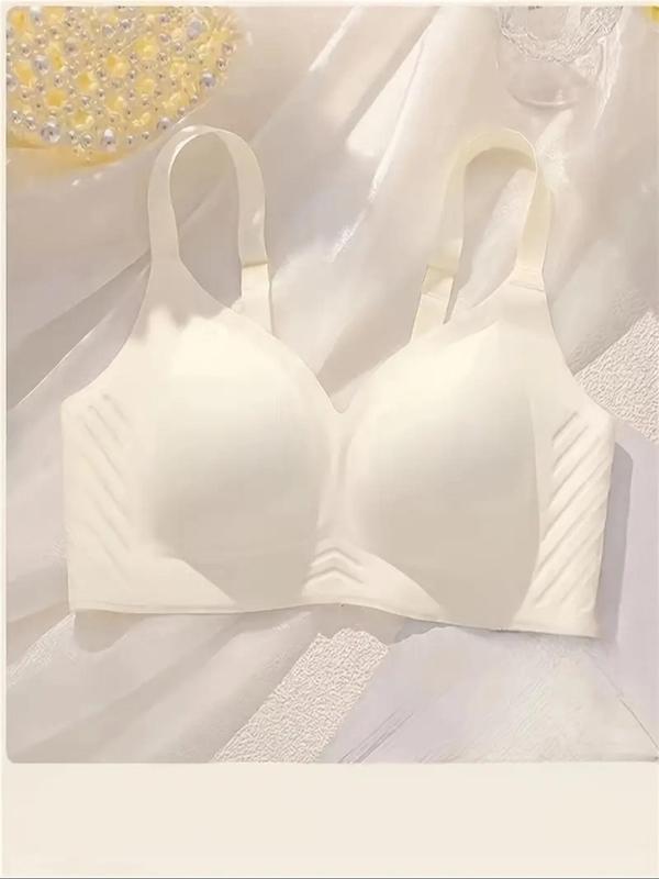 Women's Solid Wireless Bra, Adjustable Strap Seamless Push Up Bra, Soft Comfortable Breathable Lingerie for All Seasons