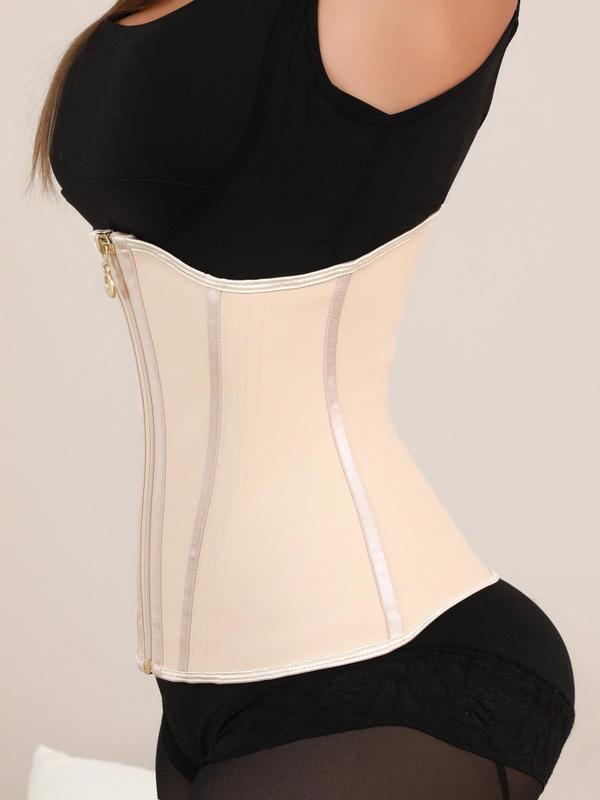 Women's Striped Pattern Zipper Front Waist Trainer, High Stretch Tummy Control Shaper, Tummy Tuck Shaper for Women