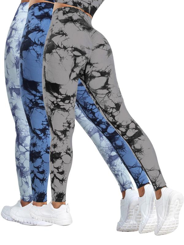 Women's Tie Dye Print High Waist Leggings, Casual Seamless High Stretch Leggings, Scrunch Leggings, Lady Bottoms, Leggings for Women