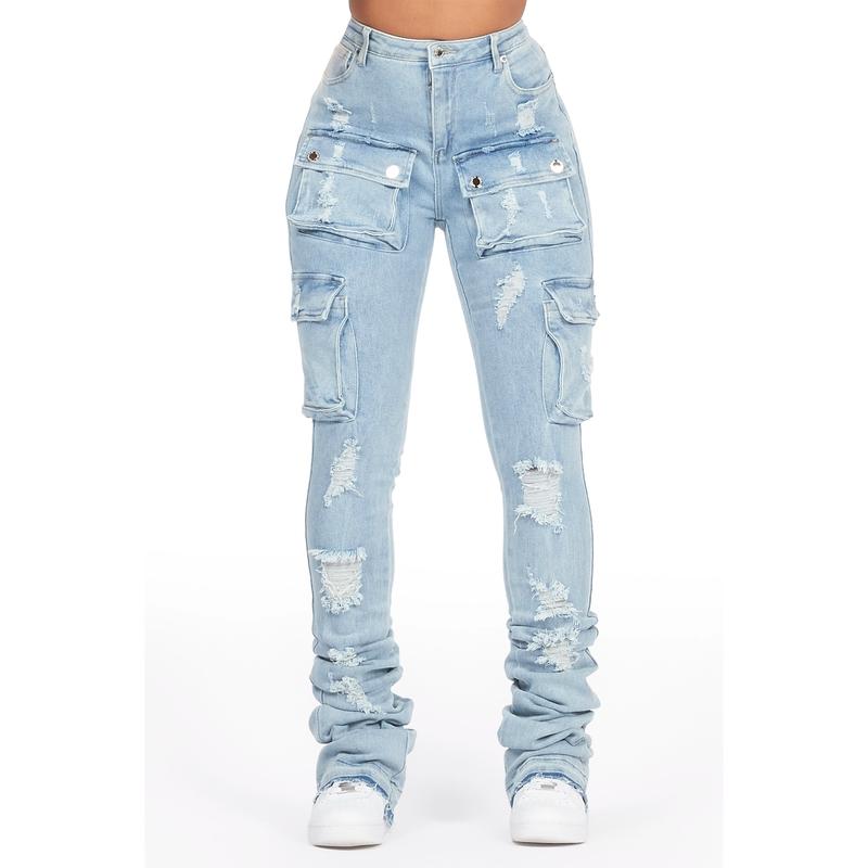 Noor Light Wash Cargo Super Stacked Jean