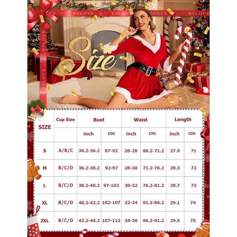 Christmas Lingerie Women Sexy Santa Coise 2 Piecy Velvet BabyDoll costume Holiday Dress with Belt shirt