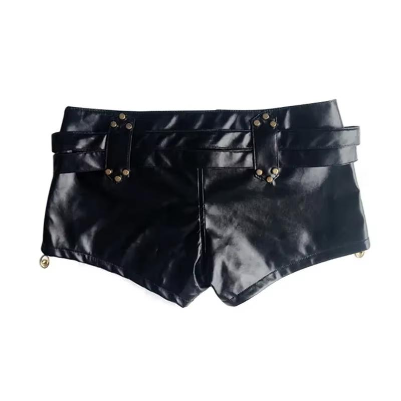 Women Sexy Side Zipper Splicing Ultra Short Shorts Low Waist Leather Belt Mini Trousers Female Slim Hip Lift Shorts ,Leather Womenswear Bottom