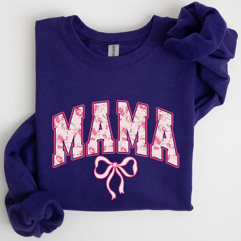 Mama, Coquette, Pink Bows, Trend, Girly, Soft Girl Era Sweatshirt, Women's Crew Neck, Crewneck Casual Comfort Womenswear Comfortable Graphic