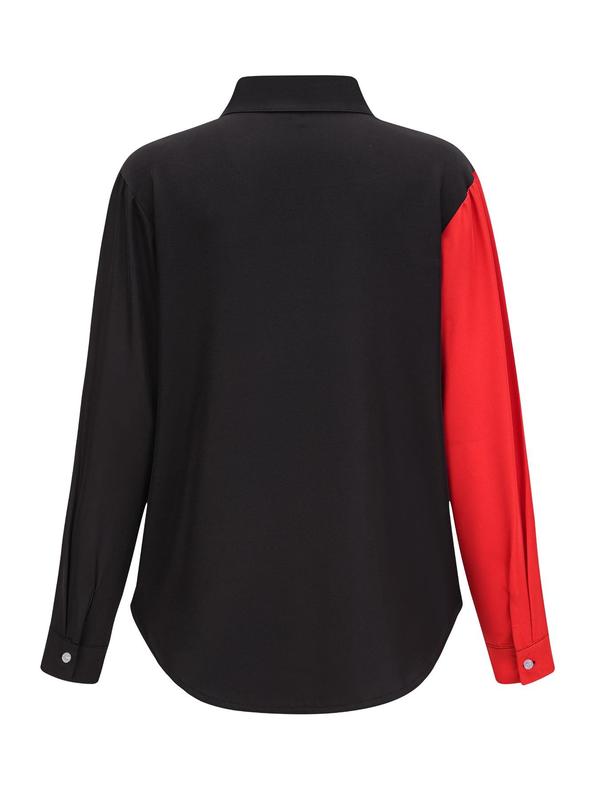 Women's Colorblock Button Front Shirt, Casual Long Sleeve Collared Top for Spring & Fall, Ladies Clothes for Daily Wear