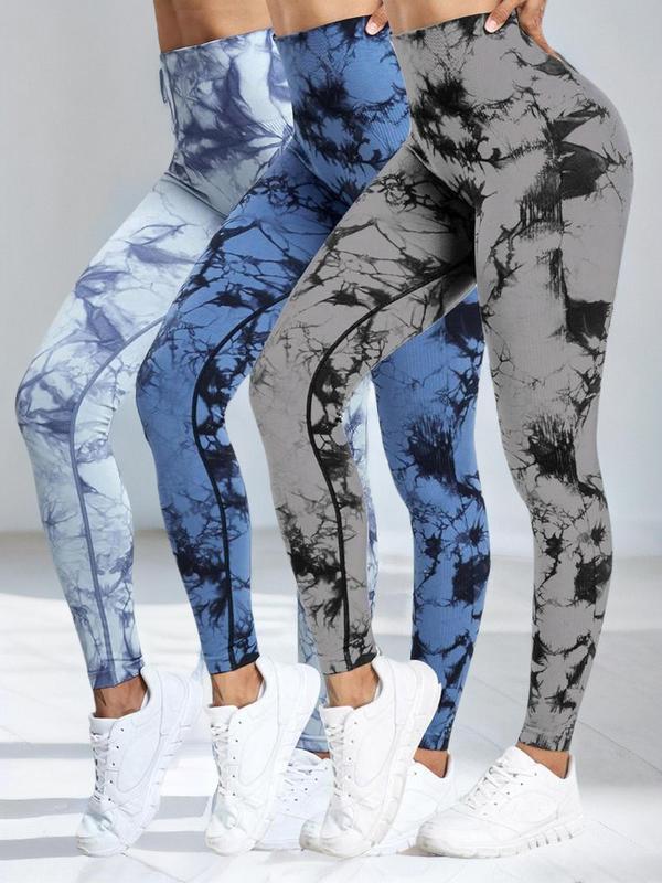 Women's Tie Dye Print High Waist Leggings, Casual Seamless High Stretch Leggings, Scrunch Leggings, Lady Bottoms, Leggings for Women