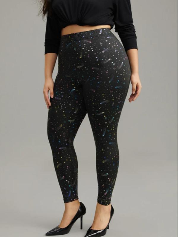  All Over Stars Print Leggings, Casual Comfy Elastic Waist Skinny Pants for Women, Women's Bottoms for Fall & Winter