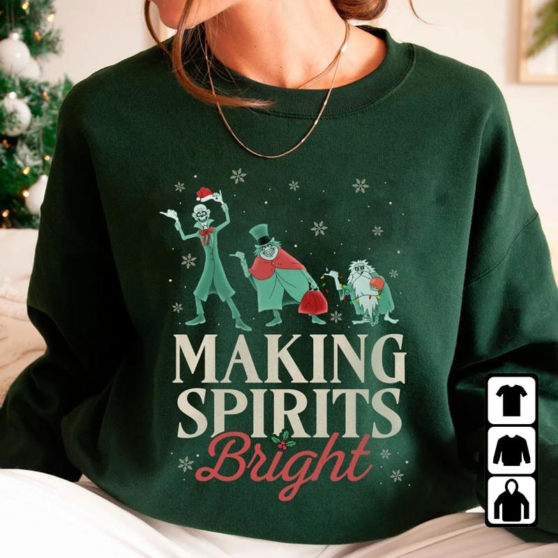 Making Spirits Bright Hitchhiking Ghosts Santa Hat Merry Christmas Haunted Mansion Shirt Family Matching Walt Disney World Shirt Gift Ideas