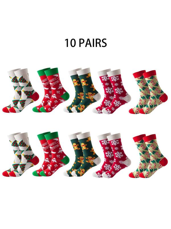 Unisex Christmas Print Crew Socks, Casual Comfortable Warm Socks for Fall & Winter, Men's and Women's Socks for Daily Wear