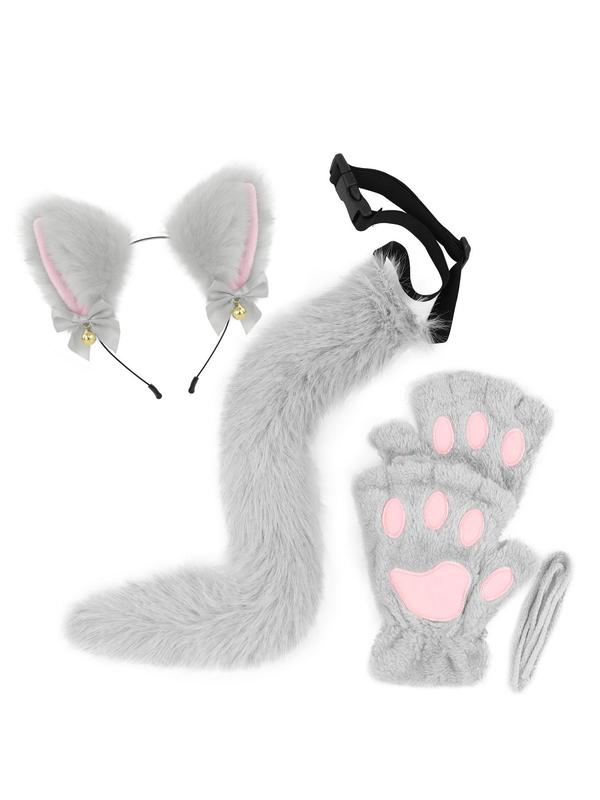 Cute Animal Ear & Tail & Bell Set, Fashionable Plush Cosplay Costume Accessories for Women & Girls, Fashion Accessories for Party, Daily Clothing Decor