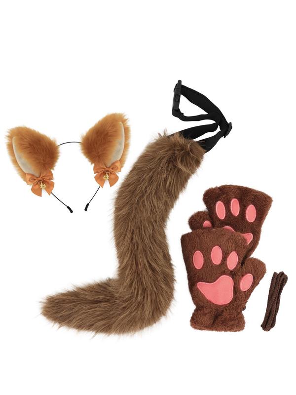 Cute Animal Ear & Tail & Bell Set, Fashionable Plush Cosplay Costume Accessories for Women & Girls, Fashion Accessories for Party, Daily Clothing Decor