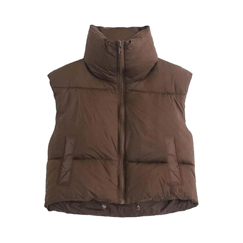 Women Winter Warm Crop Waistcoat Sleeveless Stand Collar Double Sided Lightweight Puffer Vest