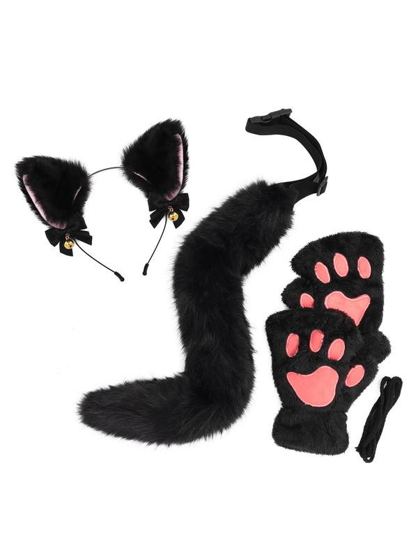 Cute Animal Ear & Tail & Bell Set, Fashionable Plush Cosplay Costume Accessories for Women & Girls, Fashion Accessories for Party, Daily Clothing Decor