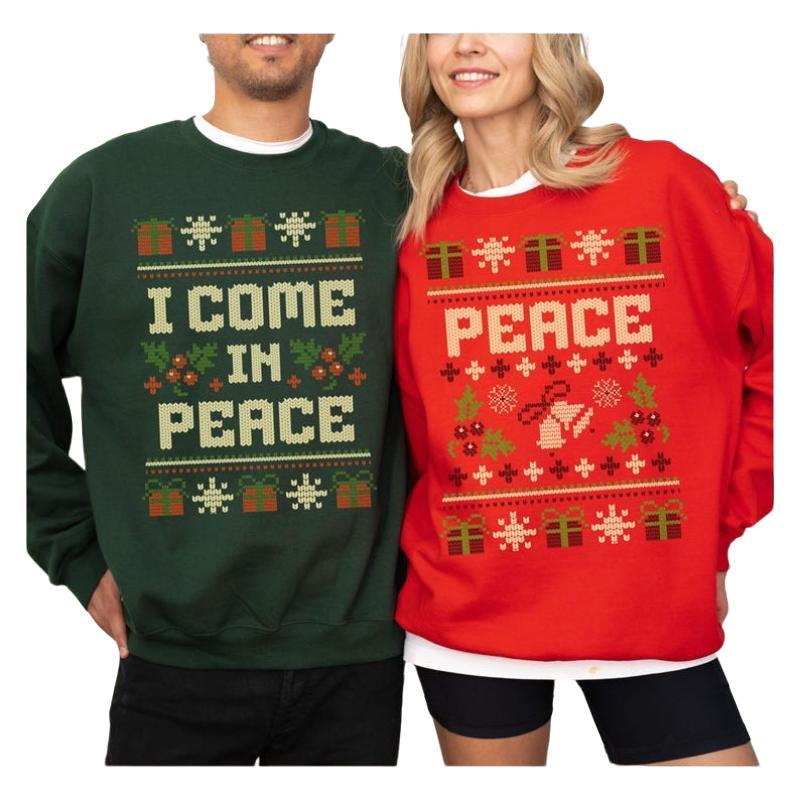 Matching Couples Ugly Christmas Sweater, Ugly Adult Humor Holiday Sweater, I Come In Peace Ugly Christmas Sweater, Ugly Christmas Party