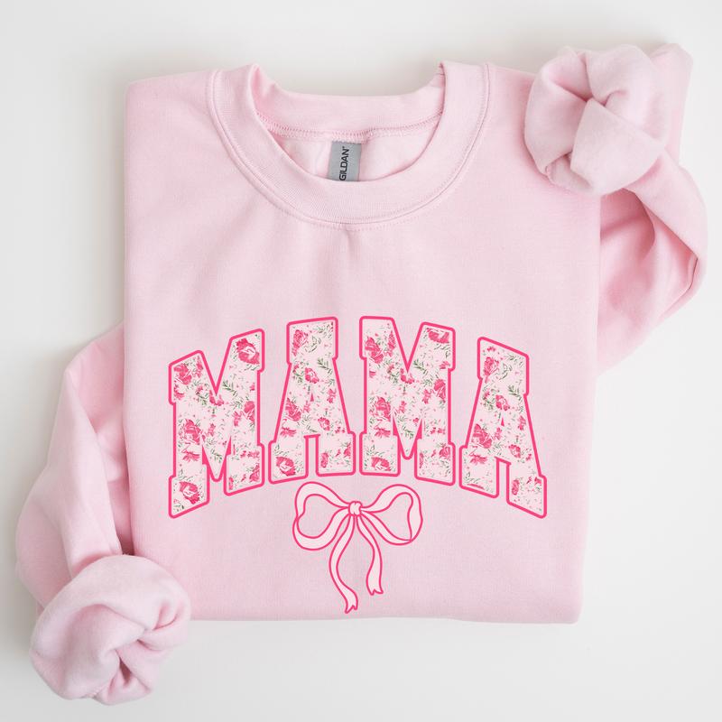 Mama, Coquette, Pink Bows, Trend, Girly, Soft Girl Era Sweatshirt, Women's Crew Neck, Crewneck Casual Comfort Womenswear Comfortable Graphic