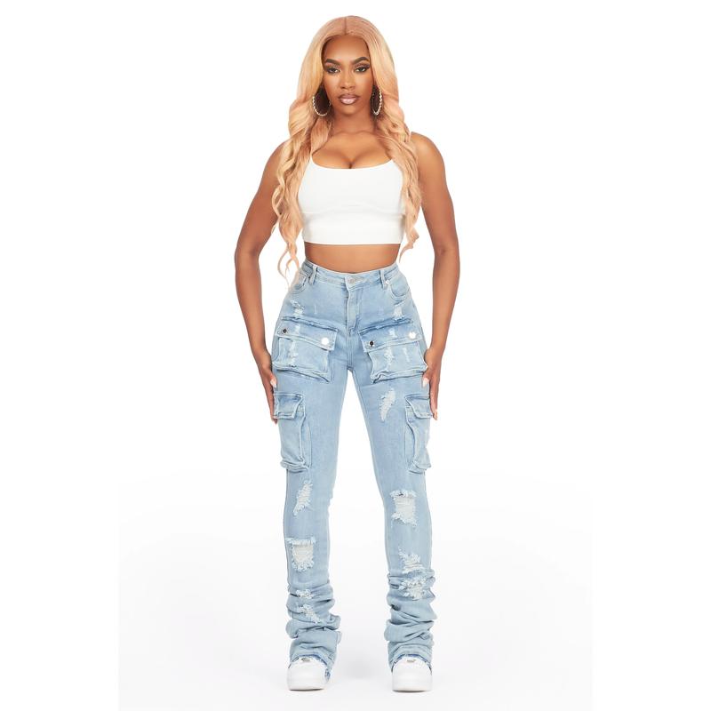 Noor Light Wash Cargo Super Stacked Jean