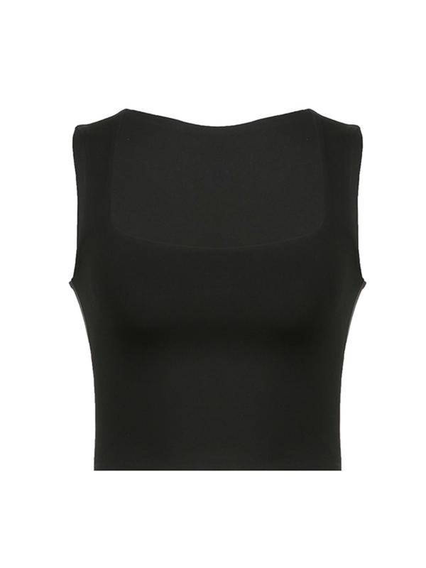 Women's Plain Square Neck Tank Top, Casual Sleeveless Crop Top, Summer Clothes Women, Lady's Clothing for Daily Wear