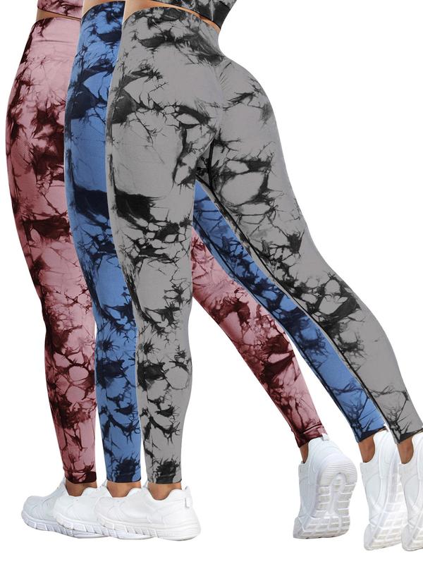 Women's Tie Dye Print High Waist Leggings, Casual Seamless High Stretch Leggings, Scrunch Leggings, Lady Bottoms, Leggings for Women